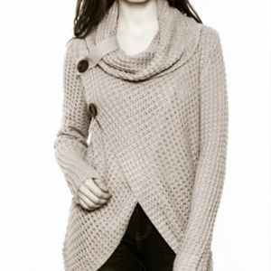 Miracle Chunky Button Cowl Neck Asymmetric Hem Wrap Pullover Sweater (Size M/L)